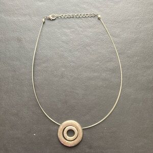 Mod Vintage 70s Silvery Metal Pendant Necklace -Space Age Style